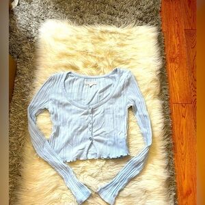 Light Blue Cropped Long Sleeve Top